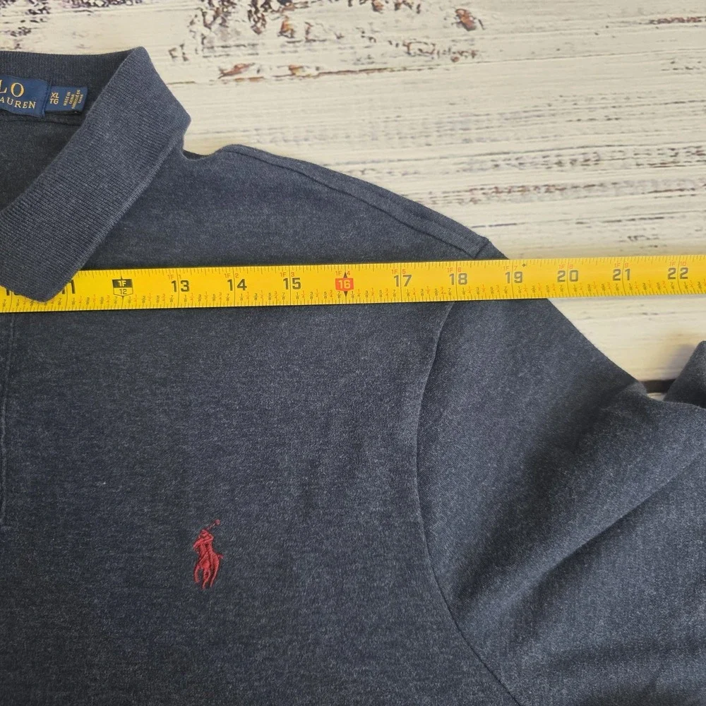 Polo Ralph Lauren Mens XL Polo Heather Navy Blue Cotton‎ Short Sleeve Red Pony